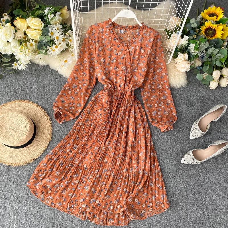 SINGRAIN богемное женское плиссированное платье с цветочным рисунком романтическое