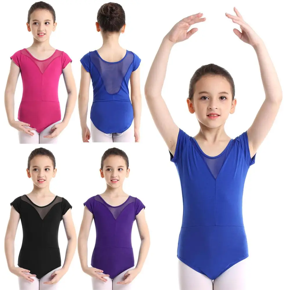 TiaoBug/детское Сетчатое трико с коротким рукавом для занятий балетом