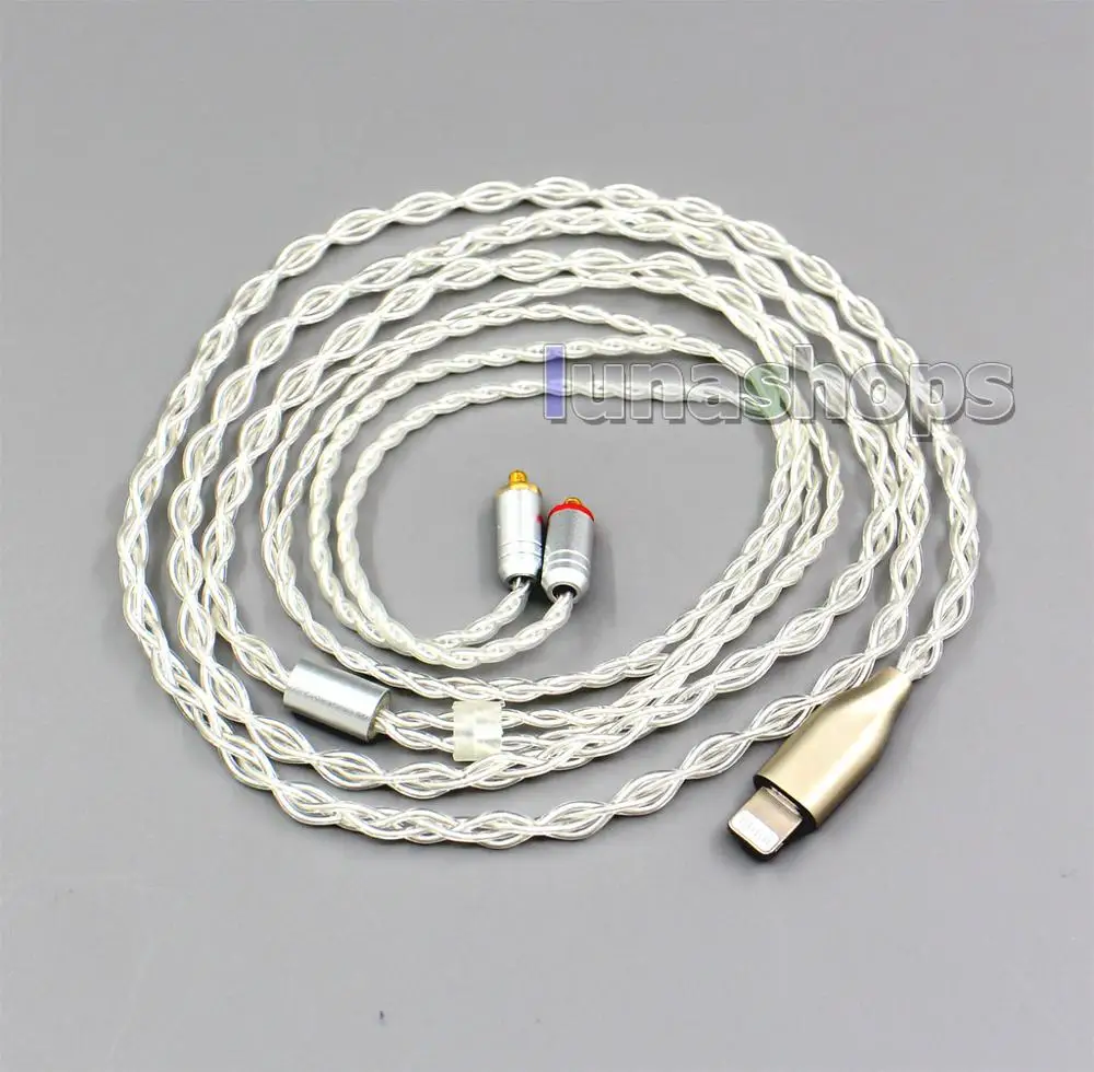 

99.9% Pure Silver MMCX Port Earphone Cable For Iphone Shure se535 se846 In Ear 5 6 8 10 12 20 BA LN006333