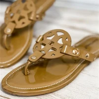 new womens shoes fashion trend classic summer all match solid color pu circle hollow flip flops flat heel daily sandals 7kg389