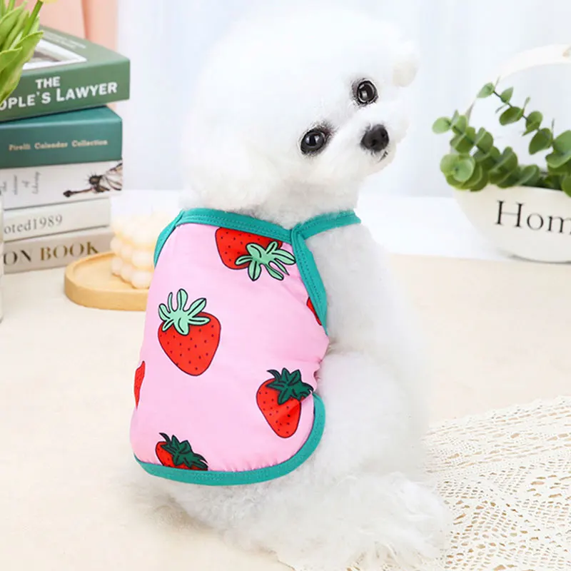 

Fashion Strawberry Fruit Printed Dog Vest Soft Comfortable Dog Shirt Cooling Sleeveless Sling Vest Pet Clothing Cute Dog Clothes