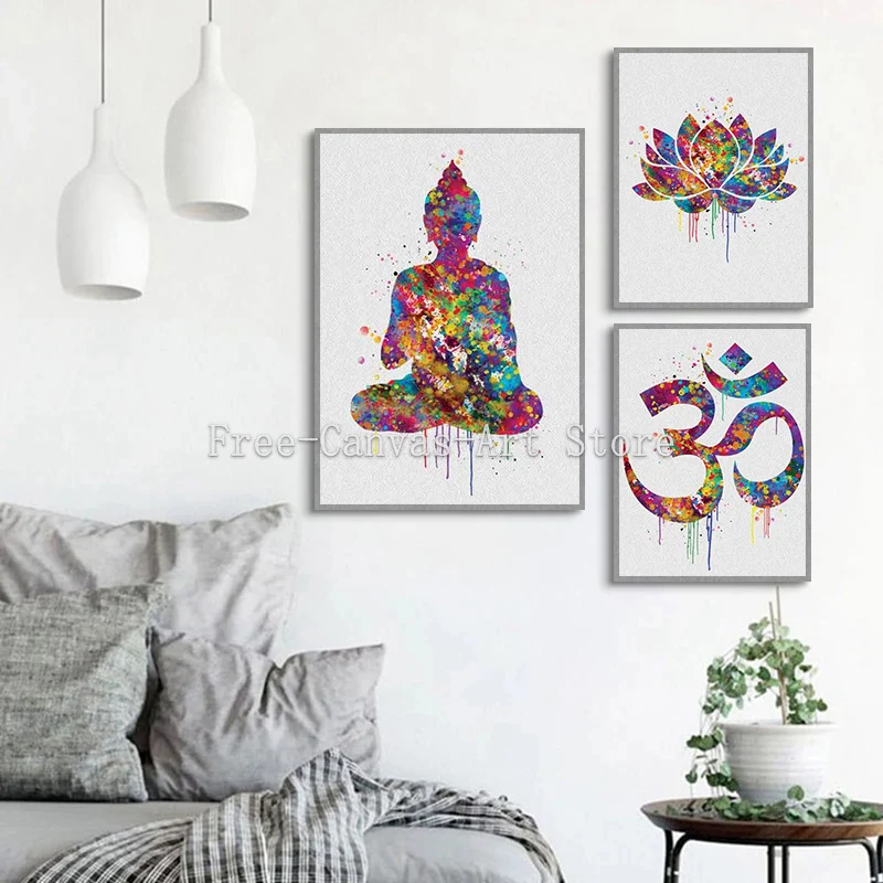 

Yoga Modern Abstract Buddha Symbol Lotus Flower Buddhism Wall Art Canvas Painting Posters and Prints Living Room Deco (No Frame)