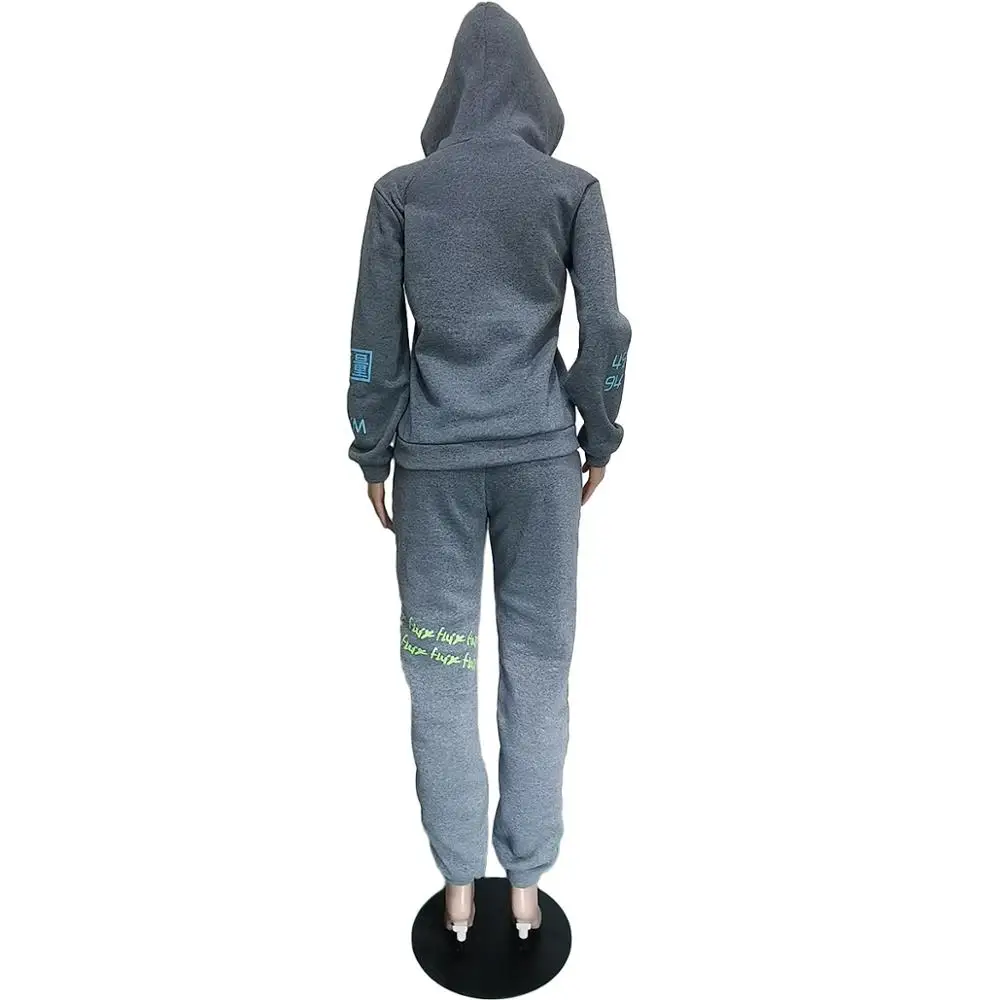 

Autumn 2020 new fashion solid color leisure sports suit loose hooded long sleeve top and trousers women's two piece set