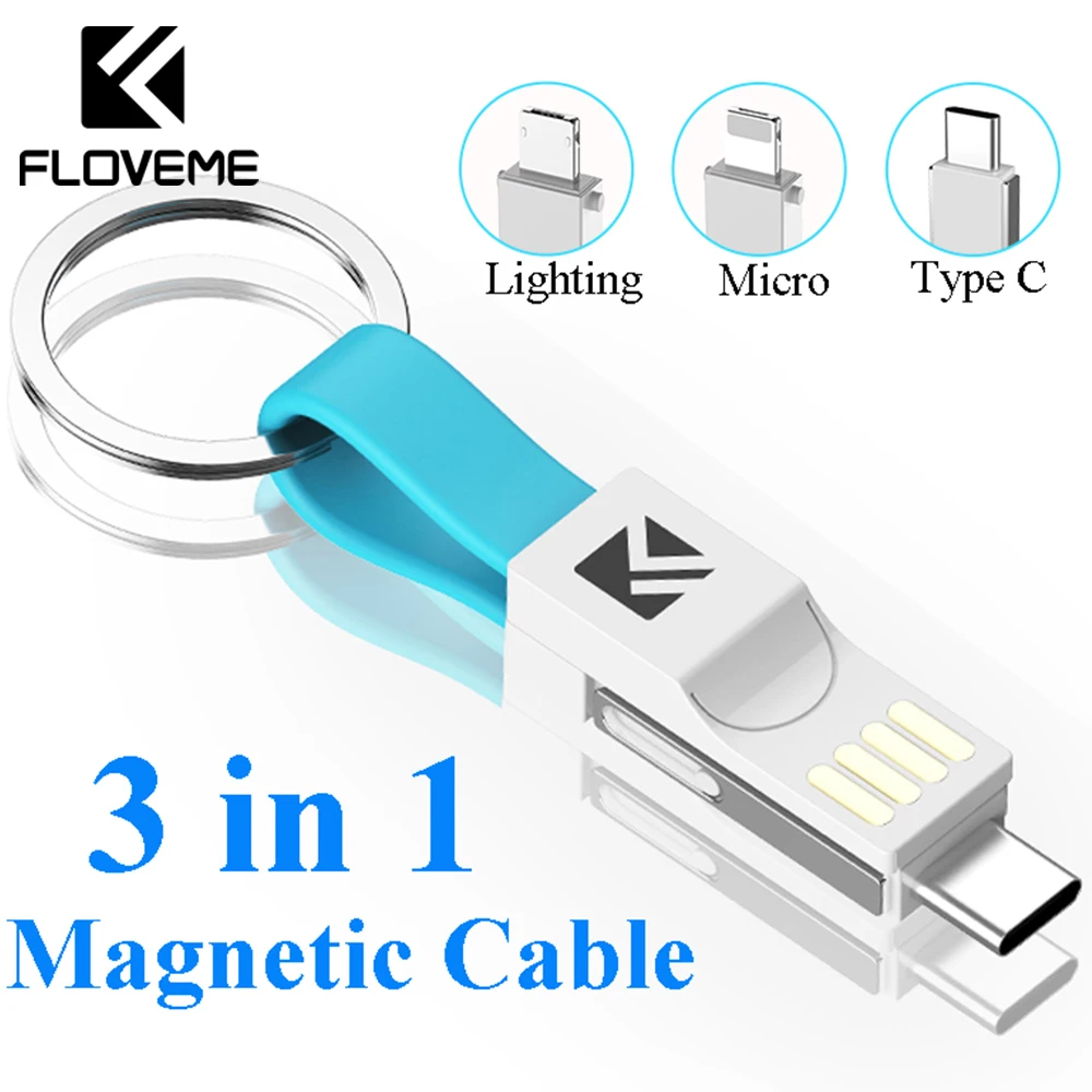 USB-кабель FLOVEME 3 в 1 Micro USB Type-C кабель с подсветкой для iPhone XR X Samsung HUAWEI 2A мини-брелок