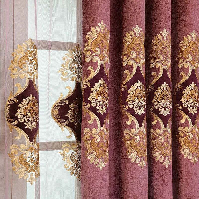 Европейский шенилл вышитые шторы французский оконный тент ткань занавески для