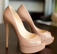 nudeblack patent leather high platform peep toe pumps 14 cm ultra high heels women evening party pumps bridal dress shoes