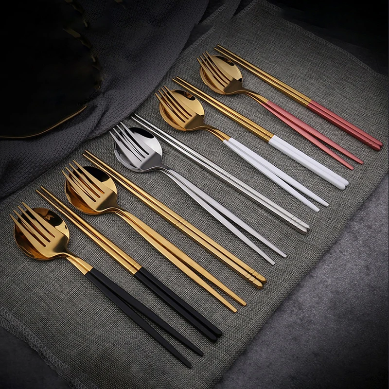 Портативная Милая Ложка Вилка палочки для еды набор посуды путешествий и школы с