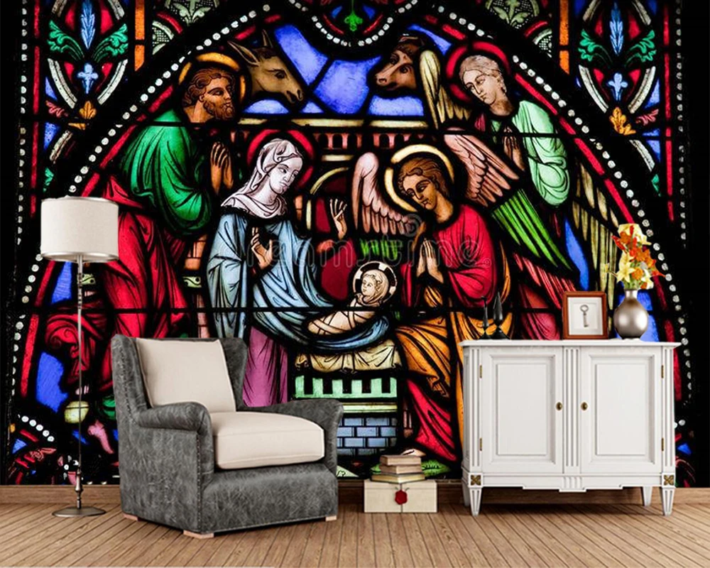 Рождественские обои с изображением рождественской сцены для гостиной дивана