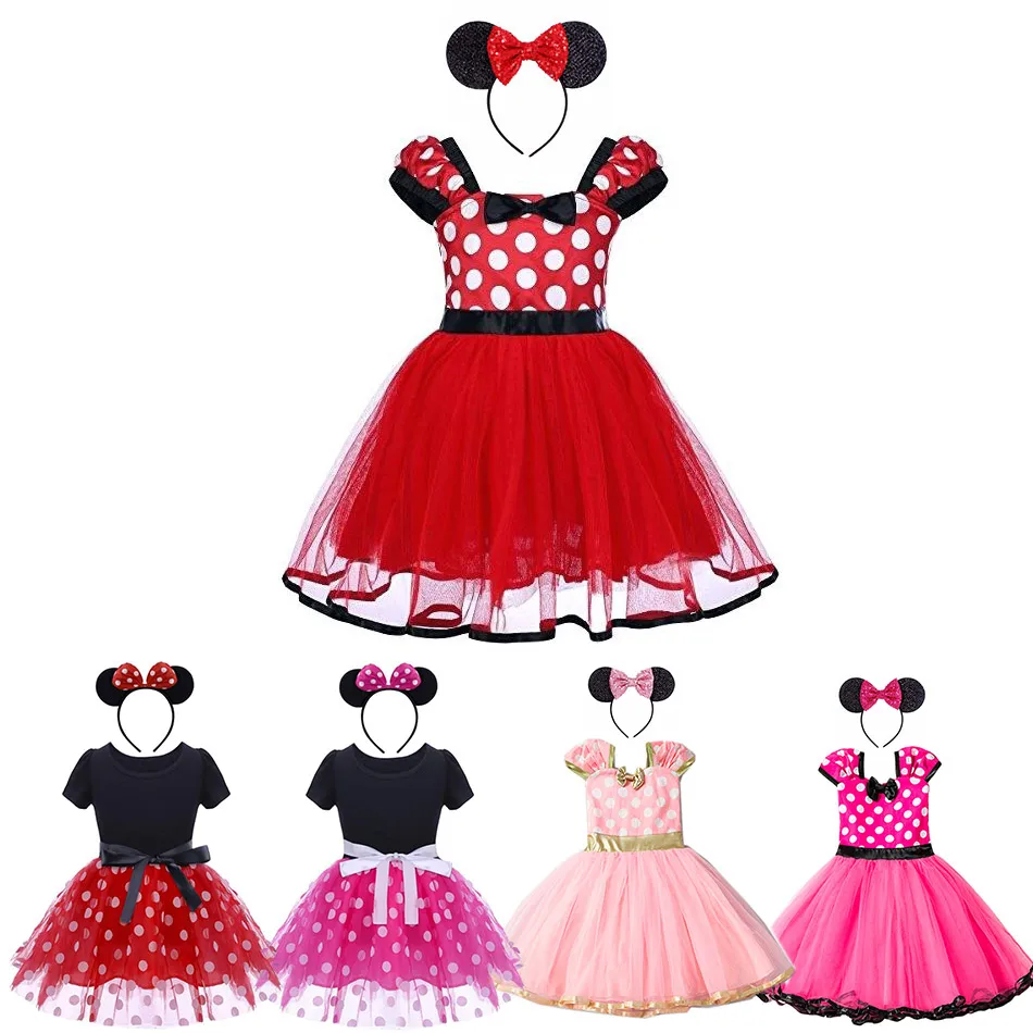 

Mickey Minnie Pink&Red Dress for Baby Girls Casual Polka Dot Filles Robe Toddler Birthday Party Tutu Dress Cosplay Costume Frock