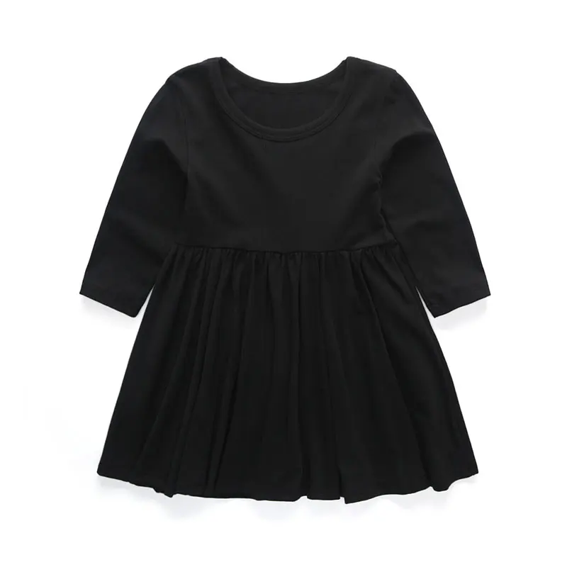solid black Коллекция года, весеннее платье для девочек Одежда для девочек с принтом платье принцессы с длинными рукавами для девочек, Детский костюм, платье верхняя одежда для детей возрастом от 2 до 8 лет - Цвет: solid black
