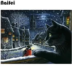Алмазная 5D Вышивка сделай сам, круглая, квадратная, круглая, распродажа, полная алмазная живопись с черной кошкой, вышивка крестиком, воробей, домашний декор, искусство, Снежная сцена