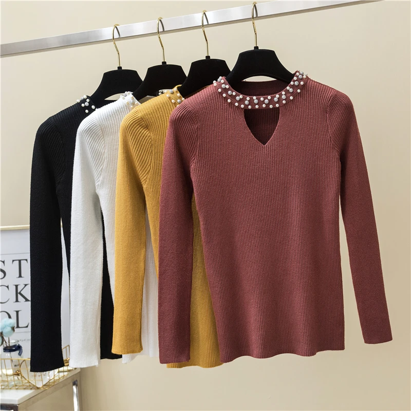 Женский осенне-весенний вязаный свитер с круглым вырезом и длинными рукавами |