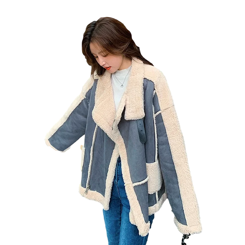 

Faux Fur Jacket Winter Jacket Women 2020 Patchwork Faux Lamb Fur Coat Warm Thick Fashion Loose Plush Ladies Coat Teddy Jacket