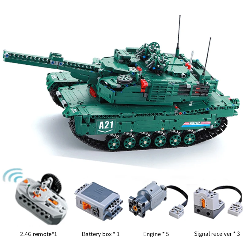 1498 шт. RC автомобиль военный M1A2 бак Совместимая модель конструкторных блоков