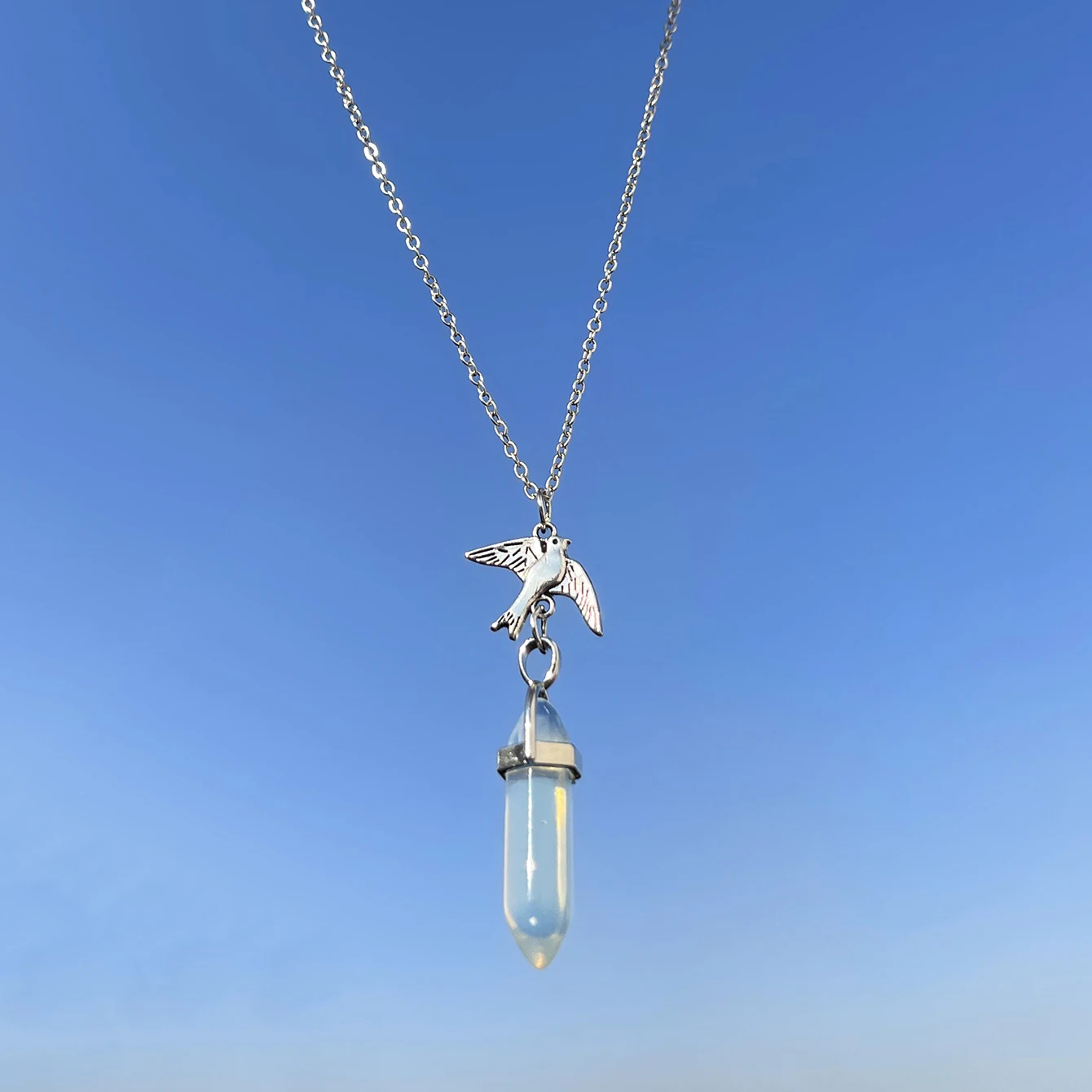 

Sindlan Vintage Silver Color Natural Stone Pendant Necklace for Women Punk Bird Female Emo Fashion Jewelry Collares Para Mujer