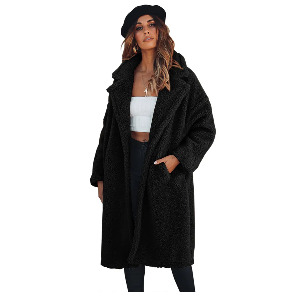 Европейская и американская Женская мода однотонное пальто средней длины