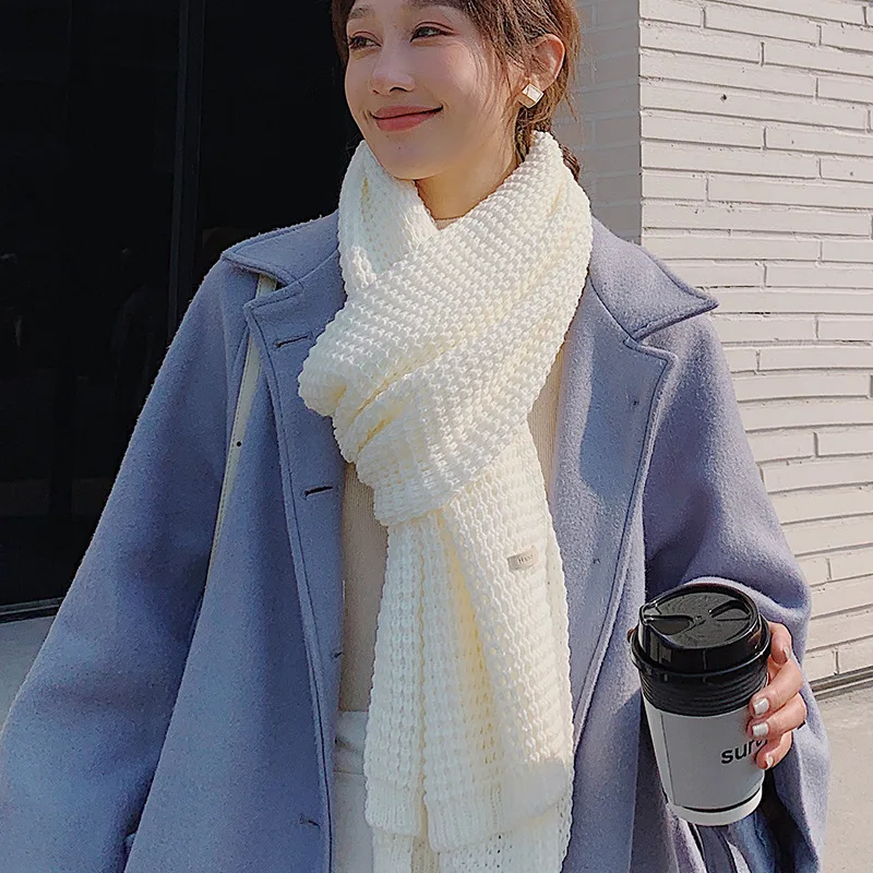 

2021 Autumn Winter Warm Long Knitting Scarf For Women And Men Japan And South Korea Solid Color Knitted Wool Thick Scarves