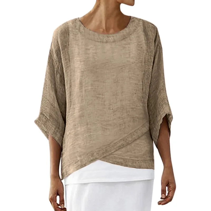 Футболка женская с круглым вырезом однотонная ассиметричная Повседневная