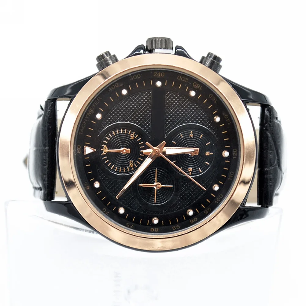 

Men Women Quartz Fashion Three Circles Casual Bling Analog Round Dial Buckle Gift PU Leather Band Wrist Watch