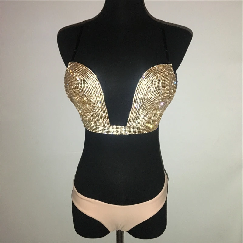 Комплект бикини Стразы золотистого и серебристого цветов женское сексуальные