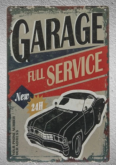 

1pc Mechanic garage Car repair 24 hours full service Tin Plate Sign wall man cave Decoration Man cave Art Poster metal vintage
