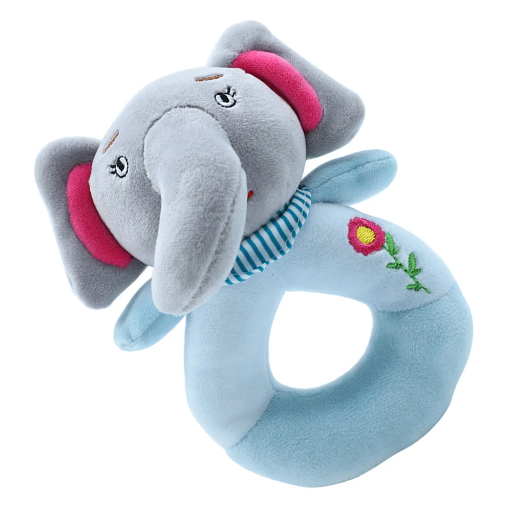 

Infant Cartoon Animals Hand Rattle Grey Elephant Grasping Ring Stuffed Doll Toys for Baby