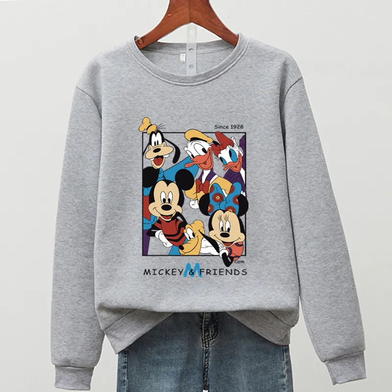 Disney Cartoon Mickey Mouse Women Sweetshirts Fall Long Sleeve Fleece 15 Colors Black Pink Green Tops Pullover Hoddie for Ladies