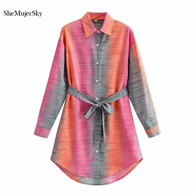 

Женское платье с длинным рукавом SheMujerSky, однобортное платье-рубашка с поясом, 2021