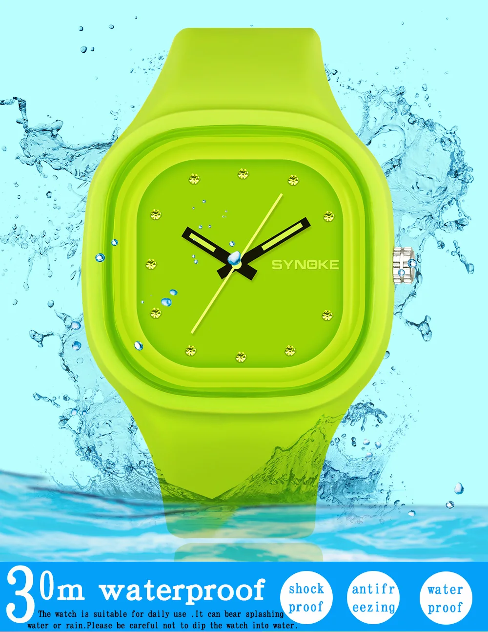Модные детские часы SYNOKE водонепроницаемые спортивные с силиконовым ремешком для
