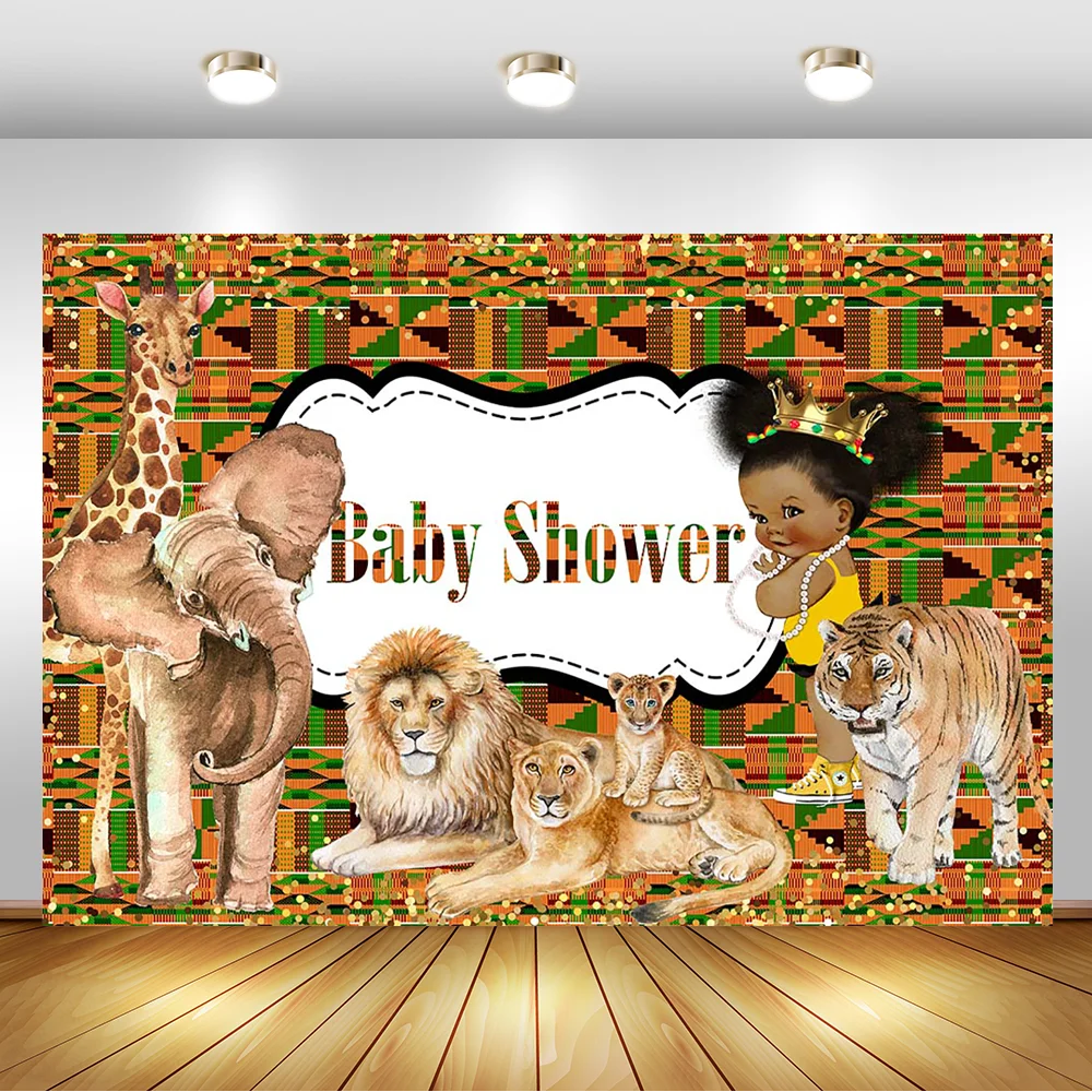 

Jungle Safari Baby Shower Backdrop Woodland Girl Baby Shower Photography Background Lion Tiger Elephant Decorations Props Banner