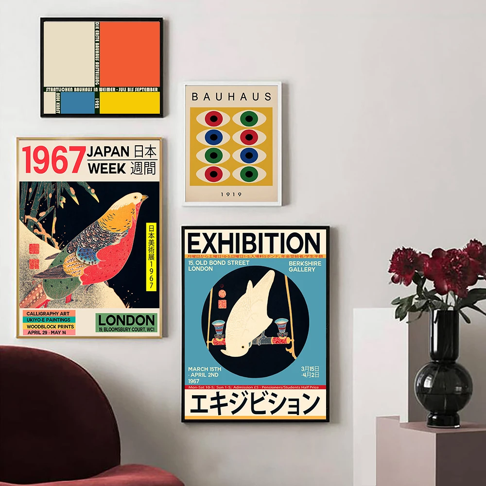 Уникальные выставочные постеры Bauhaus на японском холсте Лондон 1967 винтажная