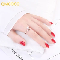qmcoco new style elegant sweet romantic love letters heart shape open adjustable woman pearl ring silver color party jewelry