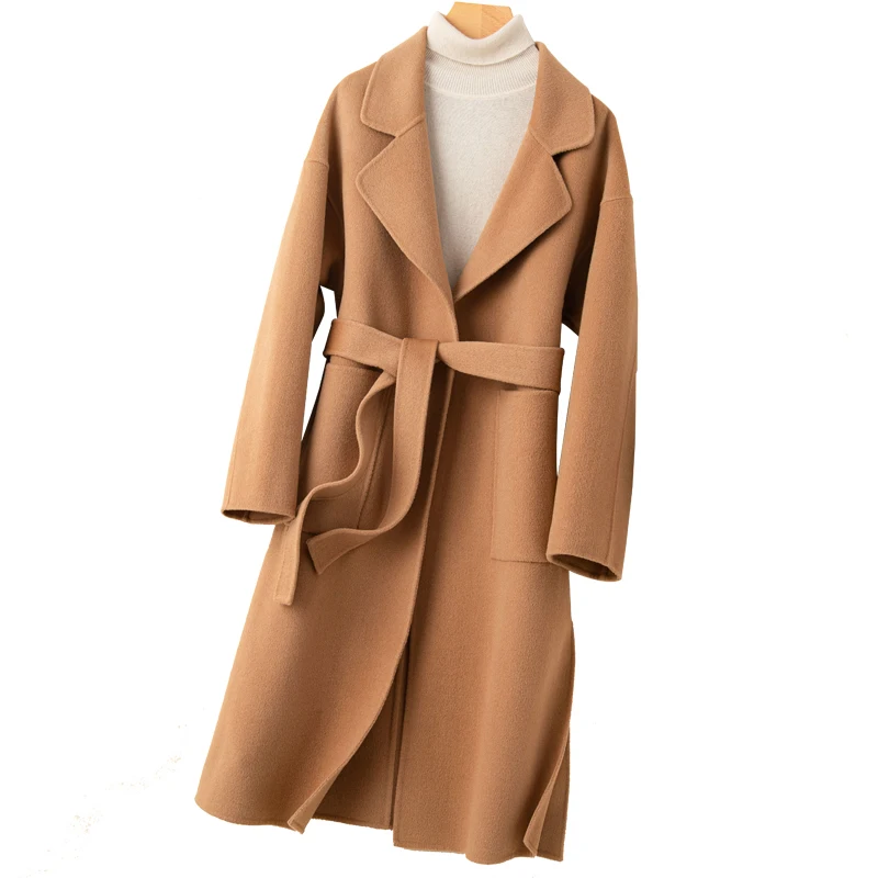 Осенне зимнее Новое модное шерстяное пальто длинное из волнистой ткани|Женские