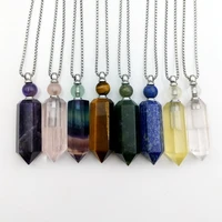 natural gems stone perfume bottle pendant hexagon prism vial rose quartzs crystal amethysts diffuser for necklace