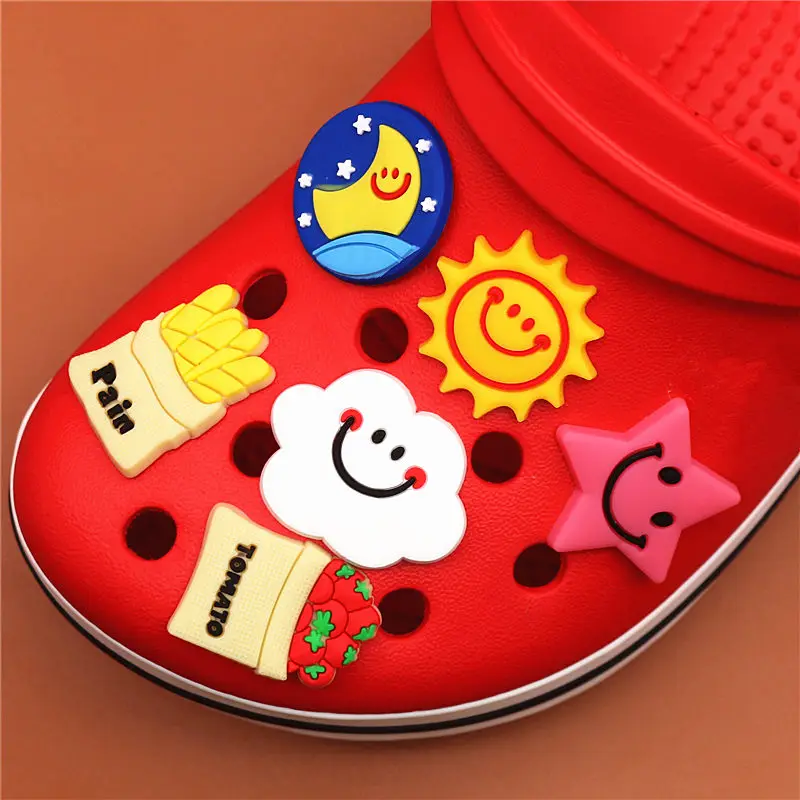 1pcs Cute PVC Shoe Charms Sun/Night/Stars/White Clouds/Bread/Tomato Shoe accessories Decoration Buckles Fit Bands Croc JIBZ Kids
