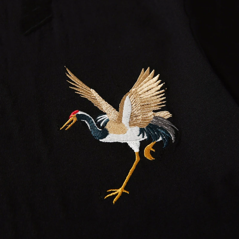 

2020 Hip Hop Harajuku Embroidery Crane Tees Shirts Mens Streetwear Tshirts Summer Fashion Casual Short Sleeve Tops Male