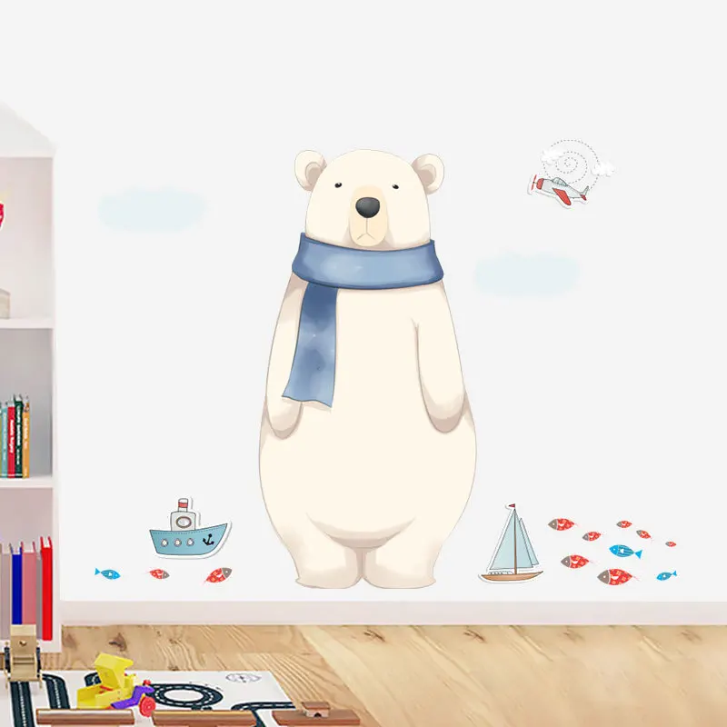 

Inkjet cartoon wall stickers cute polar bear children's room kindergarten decorative wall decals removable wallpaper murals