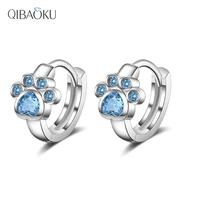 cute pet earrings cat paw footprint blue zircon ear buckle korean earrings for women simple fashion ear jewelry