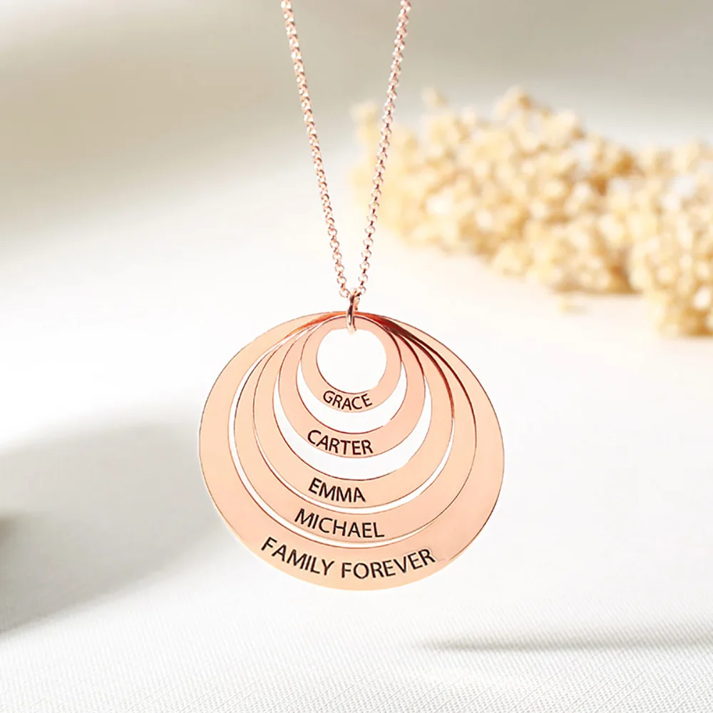 5 circles rose gold Sweey Прямая поставка на заказ с гравировкой семьи сложенный круг ожерелье семейное ожерелье Выгравированный подарок матери для Ebay/Amazon/Etsy - Окраска металла: 5 circles rose gold