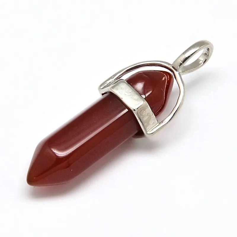 

30 pc Natural Carnelian Double Terminated Pointed Pendants with Random Brass Pendant Hexagon Bead Cap Bails Bullet Platinum
