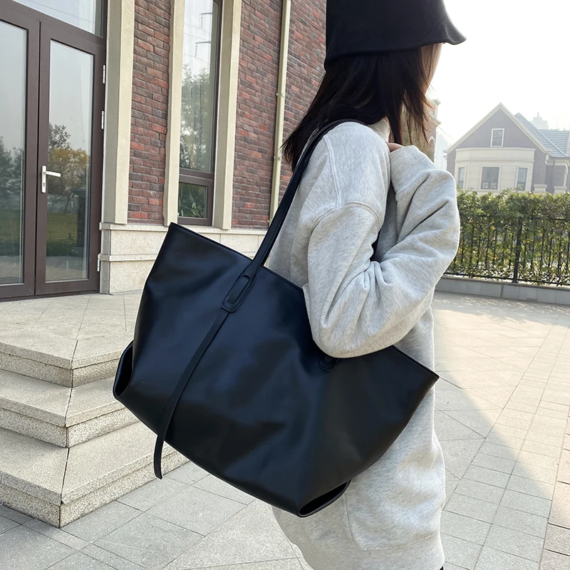 

Soft Leather Tote Bags For Women Big Brand Quality Minimalism Large Casual Shopping Travel Handbags With Mark 30x18x30cm