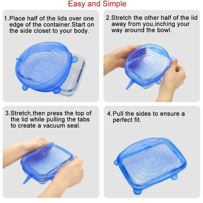 Кухонные аксессуары многоразовые силиконовые эластичные крышки универсальная