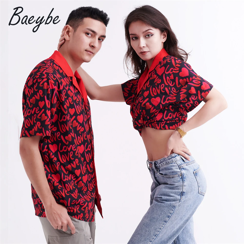 

New arrival Red love blouses tops cartoon geometirc aesthetic graphic anime hawaiian casual shirts button up shirtfor pool party