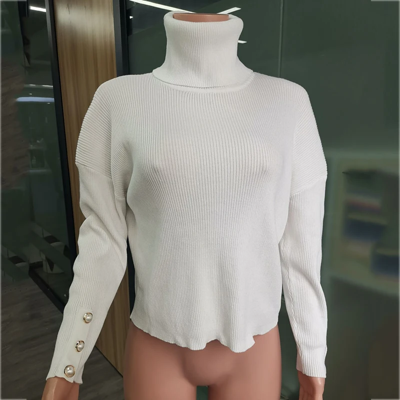 

Foridol Autumn Winter Turtleneck Pearl Button Knitted Sweater Pullovers Women Vintage Casual Basic Oversized Sweater Jumper 2020