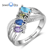 jewelora personalized family name engraved rings for women customized 4 birthstones silver color copper ring anniversary gifts