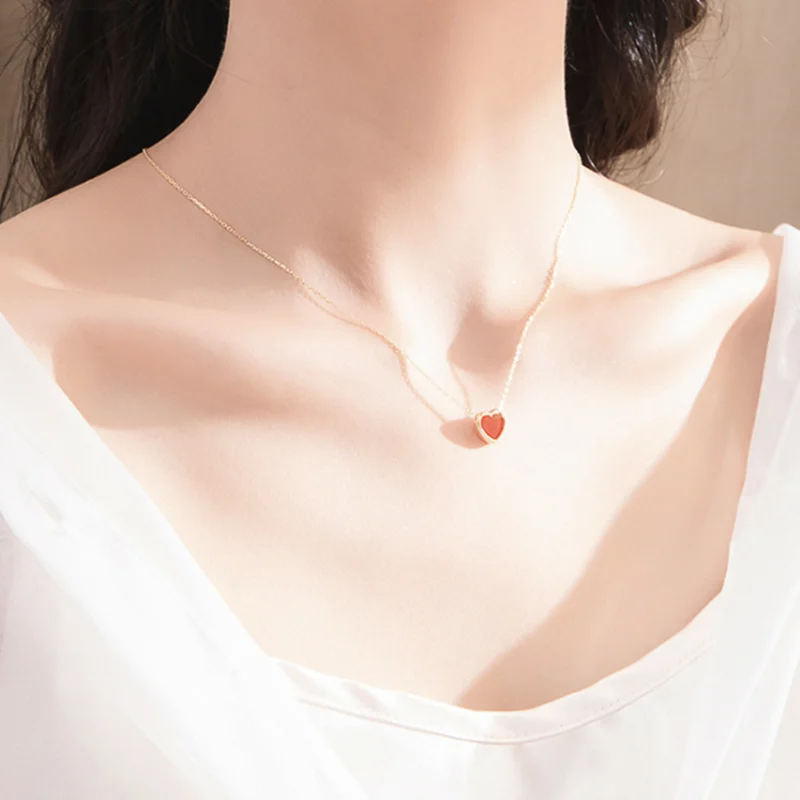 

Minimalist 925 Sterling Silver red heart Pendant Necklaces small Crystal love Necklace For Women & Girls Party Gift