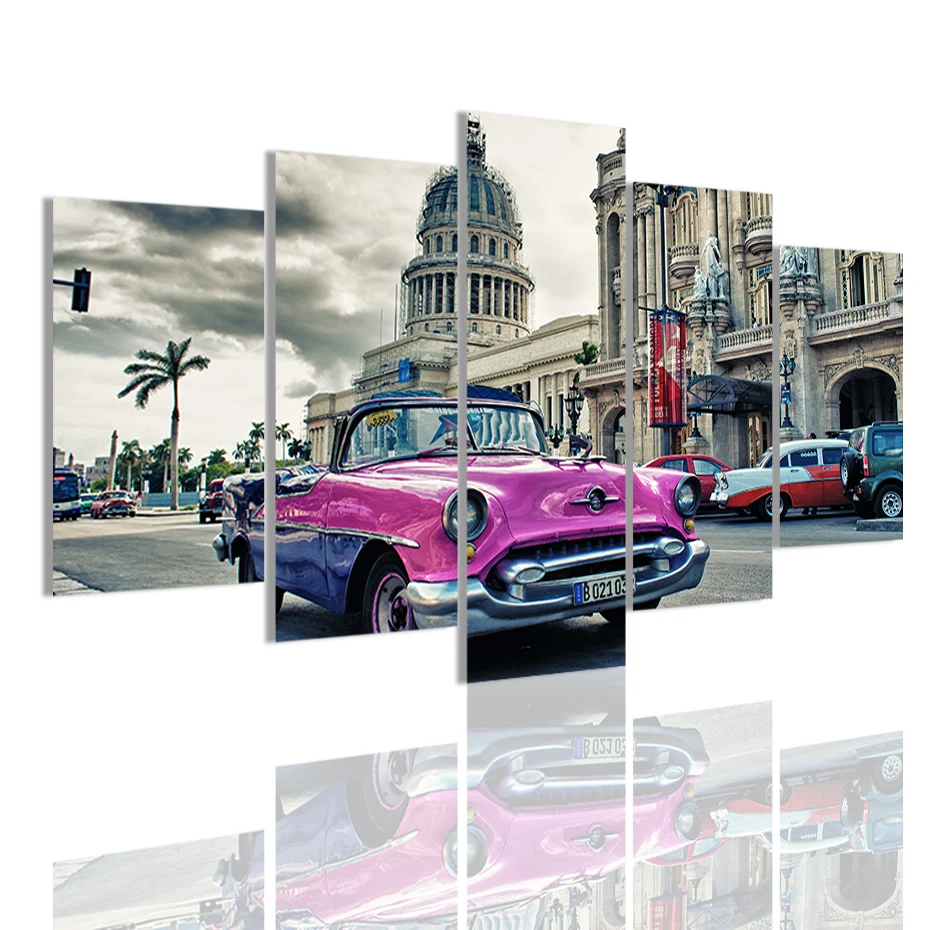 

Modern Purple Car 5 Panels HD Canvas Painting Posters Wall Art Print Picture for Living Room Interior Home Decoration Frame