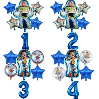 6pcs toy story woody buzz lightyear cartoon foil balloons 32 inch number baby boy blue air baloes birthday party decor kids toys