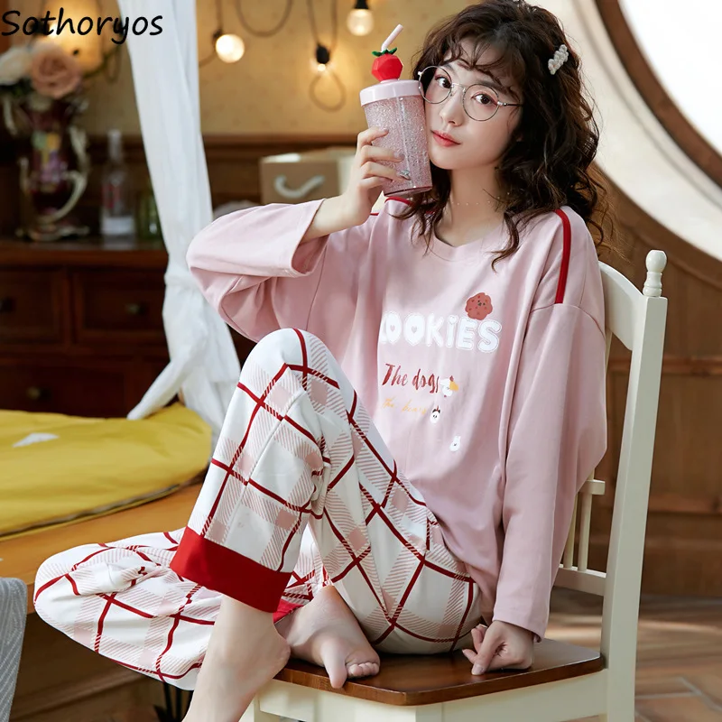 

Pajama Sets Women Plus Size 3XL Loose Print Simple Female Ins Homewear All-match Chic Sweet Cute Soft Casual Cotton Sleepwear