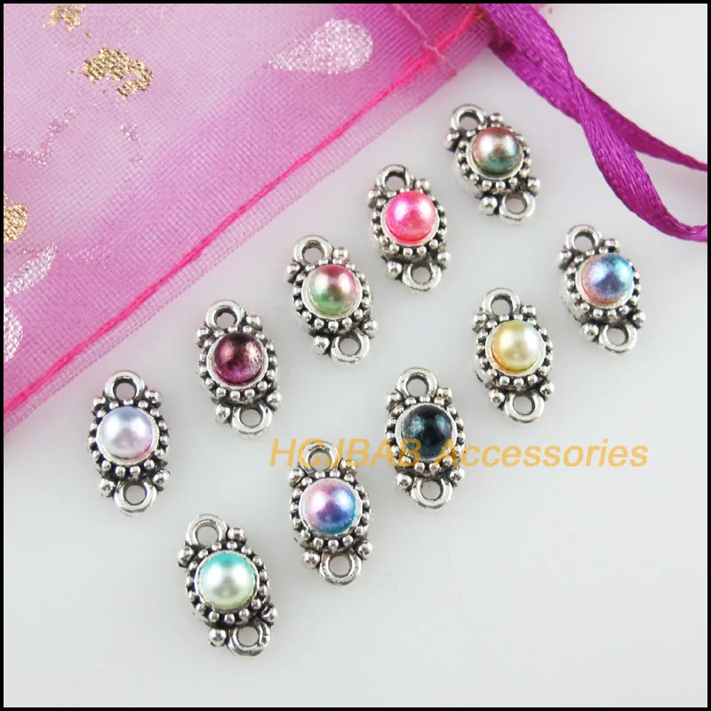 

30Pcs Tibetan Silver Tone Flower Mixed Acrylic Round Charms Connectors 6.5x11.5mm